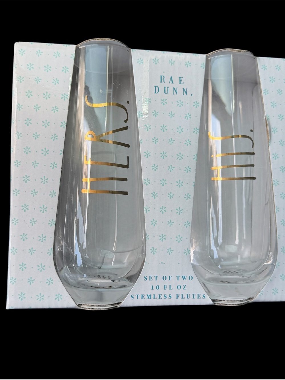 Rae Dunn Clear Stemless Flutes with Gold Script - Set of 2 HERS & HIS